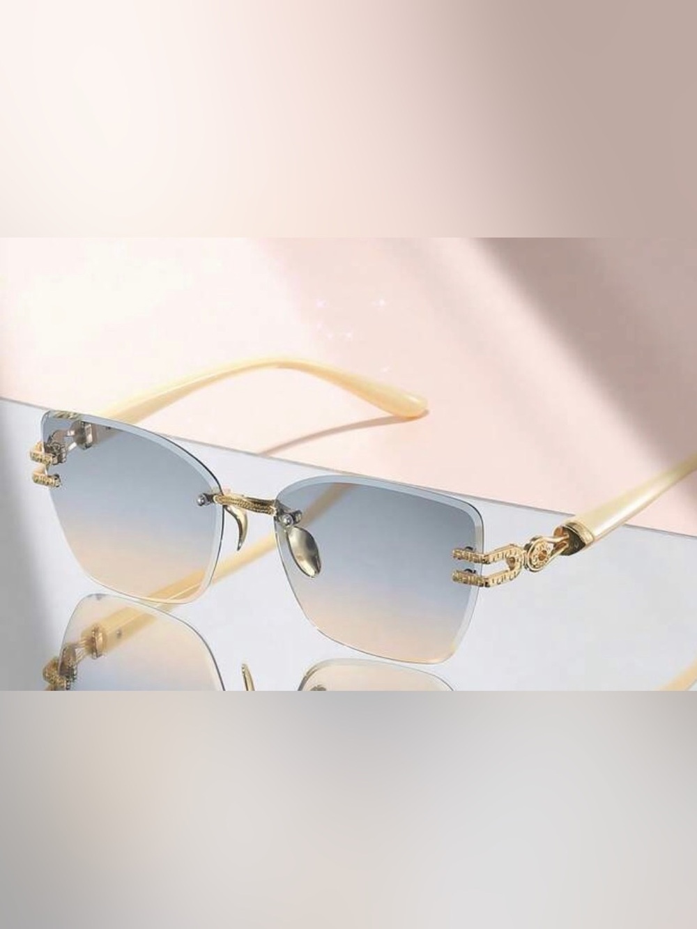 Blue Accented Rimless Sunglasses